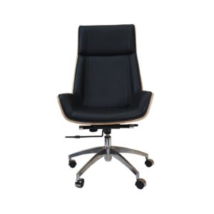 Designer High Back Office Chair Walnut wood - Black Leather